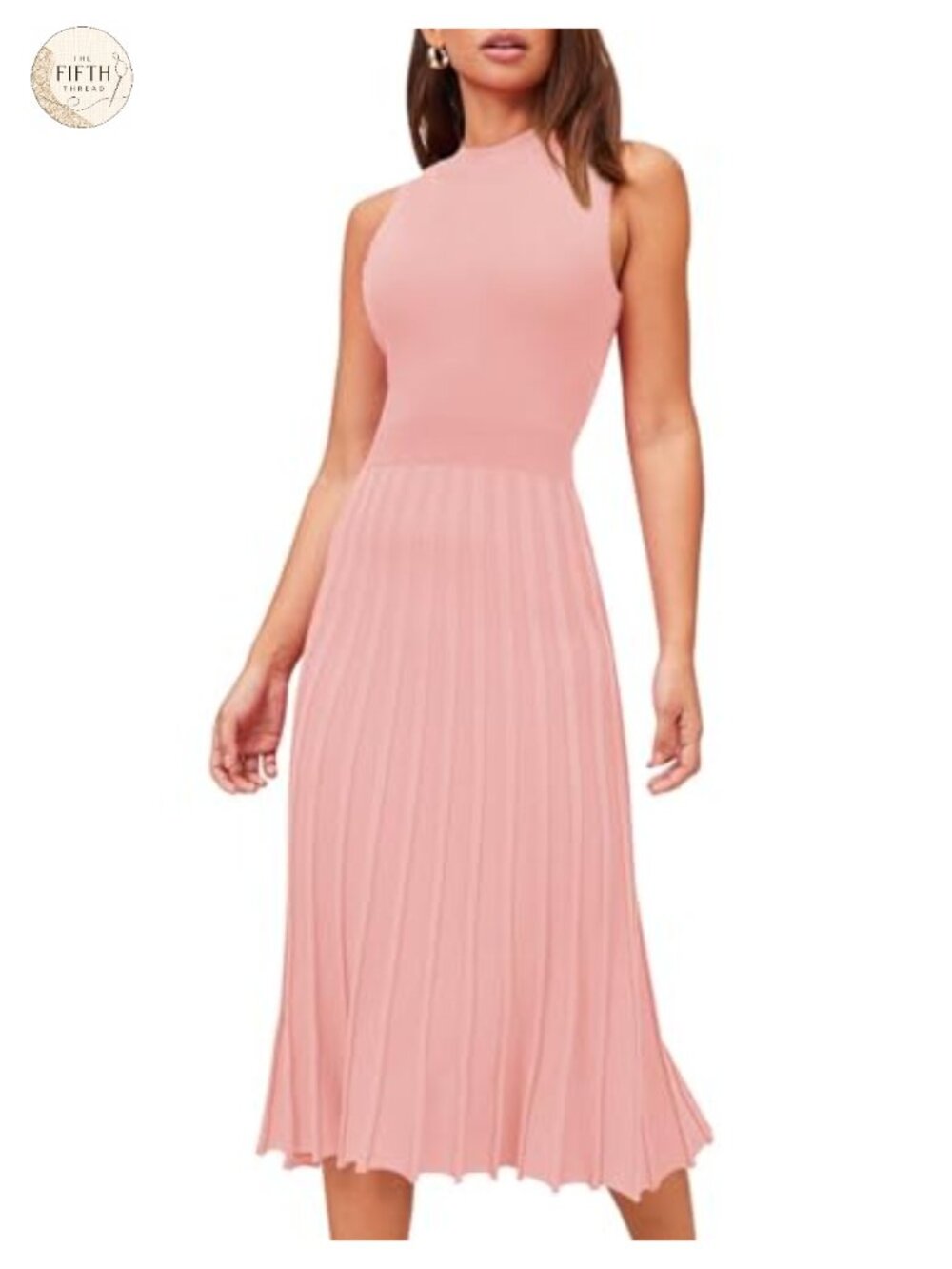 Elegant Sleeveless Pleated A-Line Midi Sweater Dress